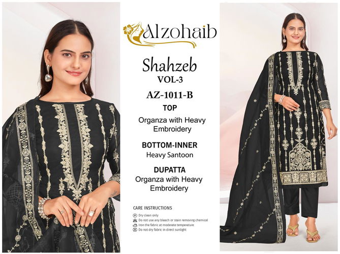 Shahzeb Vol 3 By Alzohaib Organza Embroidery Pakistani Suits Wholesale Shop In Surat
